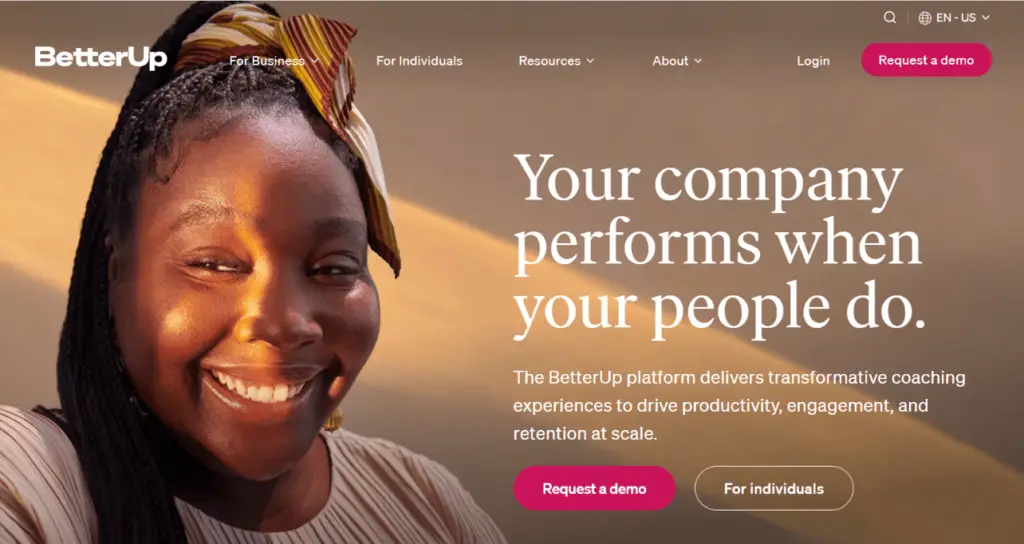 10 Best Online Coaching Platforms & Tools (Free and Paid) 22 BetterUp Homepage 1024x544 1 10 Best Online Coaching Platforms & Tools (Free and Paid)