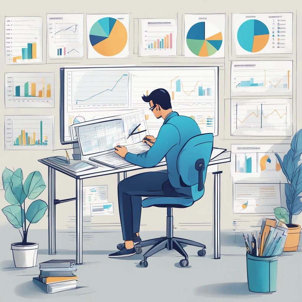 10 Most Profitable Coaching Business Models to Start a Coaching Business 4 A person sitting at a desk, brainstorming and writing on a whiteboard, surrounded by charts and graphs